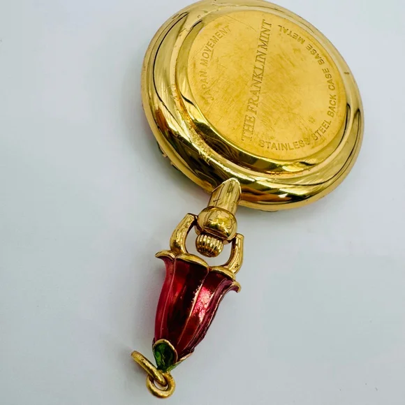 The Franklin Mint Gold & Pink Floral Pendant Hummingbird Watch - Picture 3 of 6